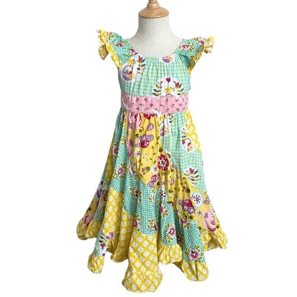 Jelly The Pug Other - Jelly The Pug Girls Dress Size 5 Patchwork Floral Ruffle Twirl Easter Spring